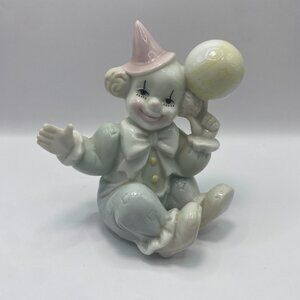 Porcelain Clown Figurines Pastel Clown With Balls Circus Decor Clown